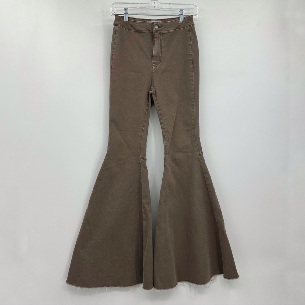 Free People Taupe Wide Leg Flare Jeans - Picture 5 of 16